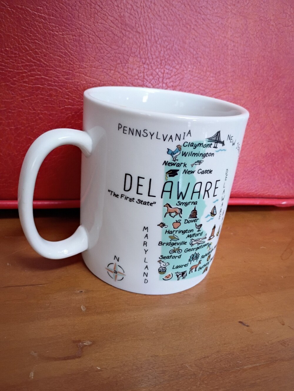 222 Fifth Delaware Illustrated State Mug - White with Teal and Black Accents - Picture 2 of 6